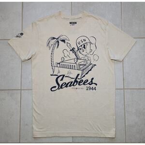 Zero Foxtrot Men's Medium Shirt Seabee's The Afterlife Club Short Sleeve Beige